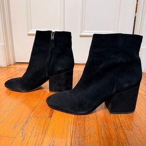 Sam Edelman Black Suede Chunk Heel Ankle Boots, size 10